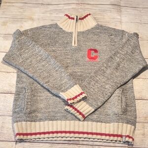 bruzer Cornell University Men's 1/4 Zip Gray Tan & Red Sweater Size L